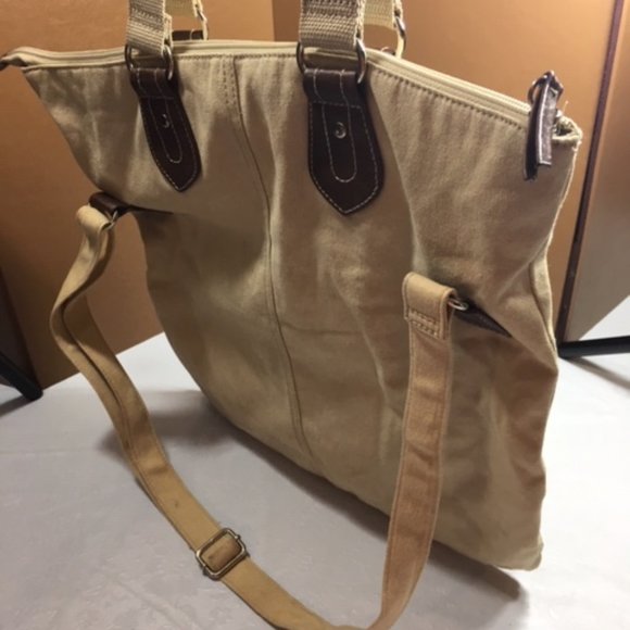 American Eagle Rugged Canvas Leather Zip Tote Shoulder Handbag 15"x14.5" - Picture 6 of 16